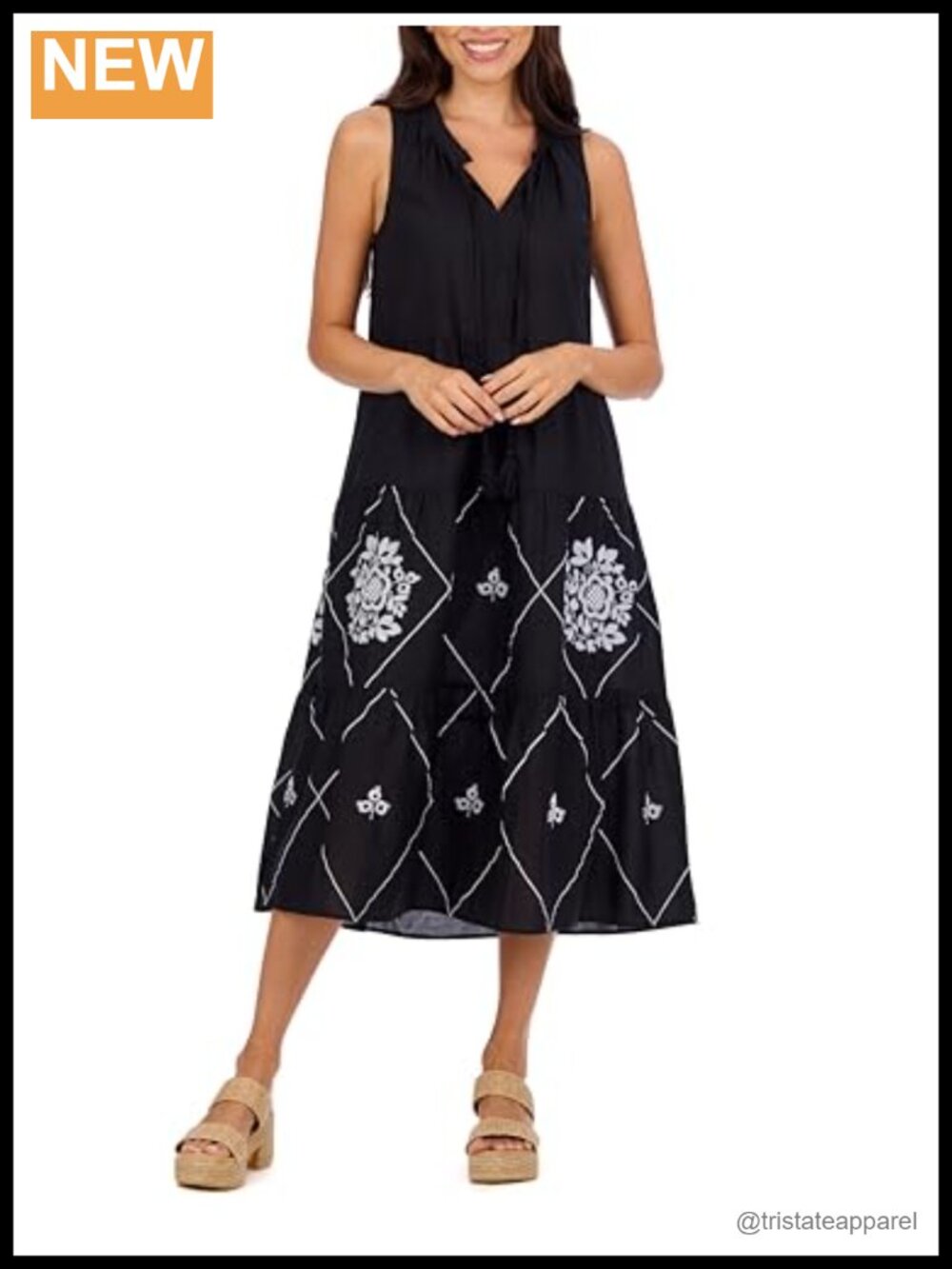 Mud Pie Bowden Embroidered Cotton Cambric Midi Dress
